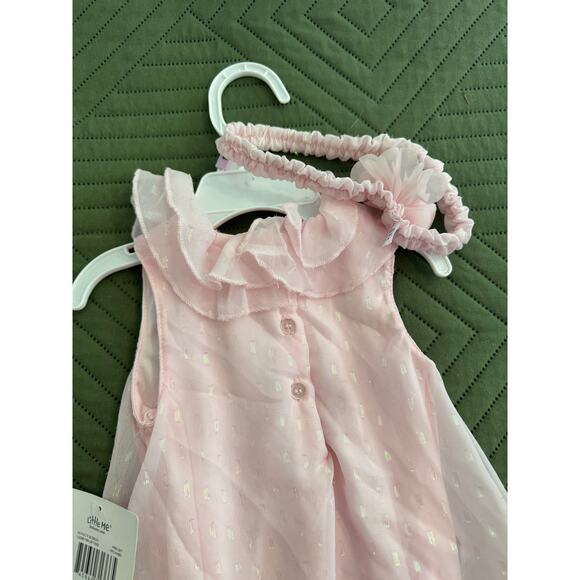 New Little Me 2-Piece 9 month Sparkle Soft Pink Bubble Romper & Headband Set - Picture 5 of 8